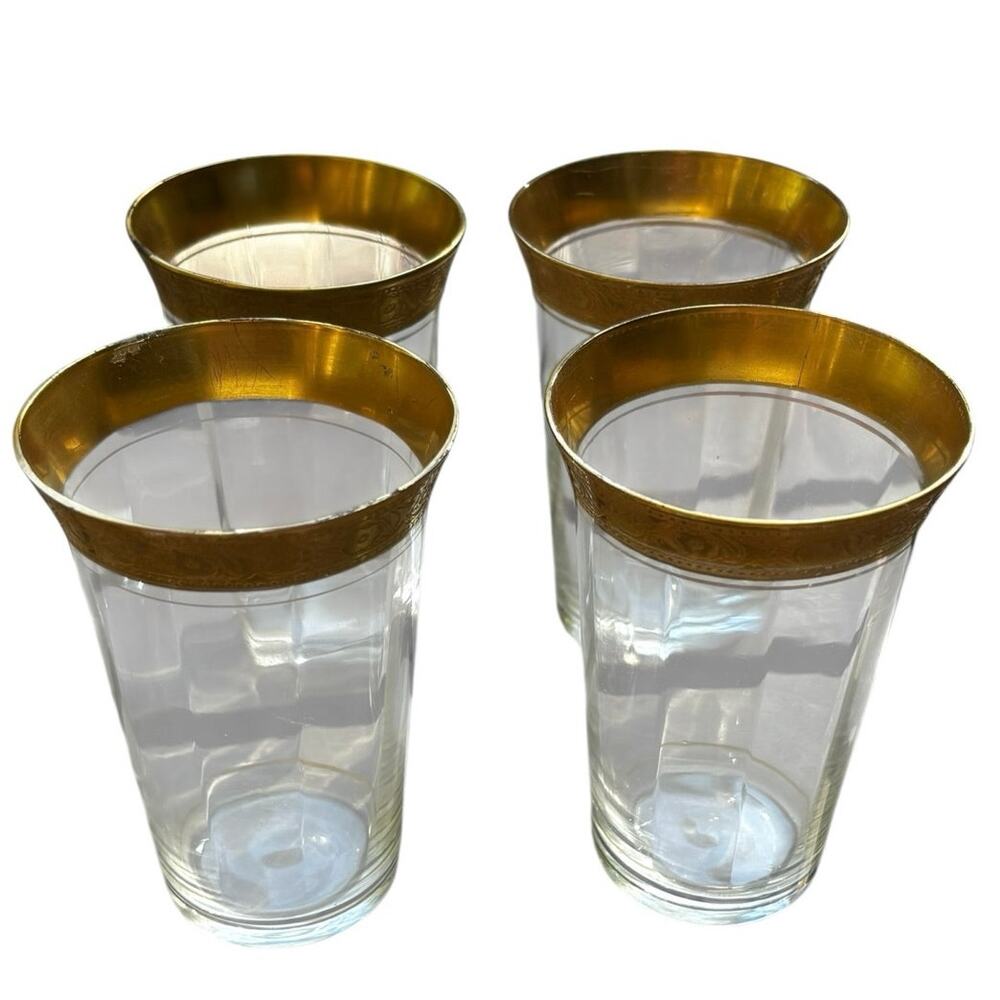 Set of 4 Vintage Tiffin Franciscan Gold Rimmed Glassware Juice Glass Mad Men 3.5
